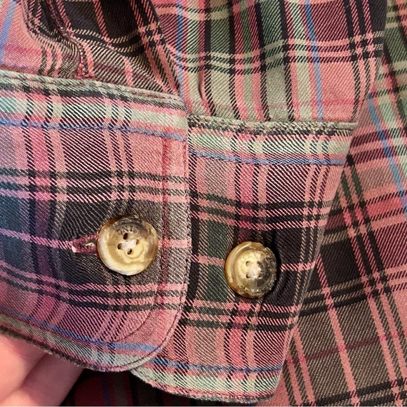 Orvis Men’s L Green And Purple Plaid Button Down Shirt 100% Cotton Long Sleeve - Picture 8 of 8